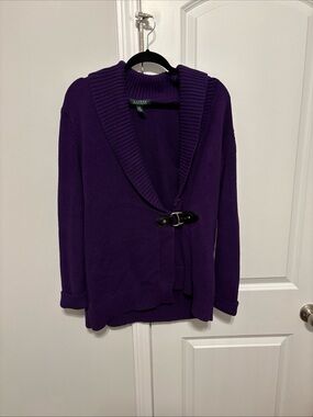 Ralph Lauren Purple Shawl Collar Toggle Sweater Cardigan